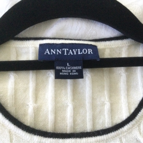 EUC Ann Taylor cashmere black tipped ivory sweater set. Size large. - Picture 4 of 11